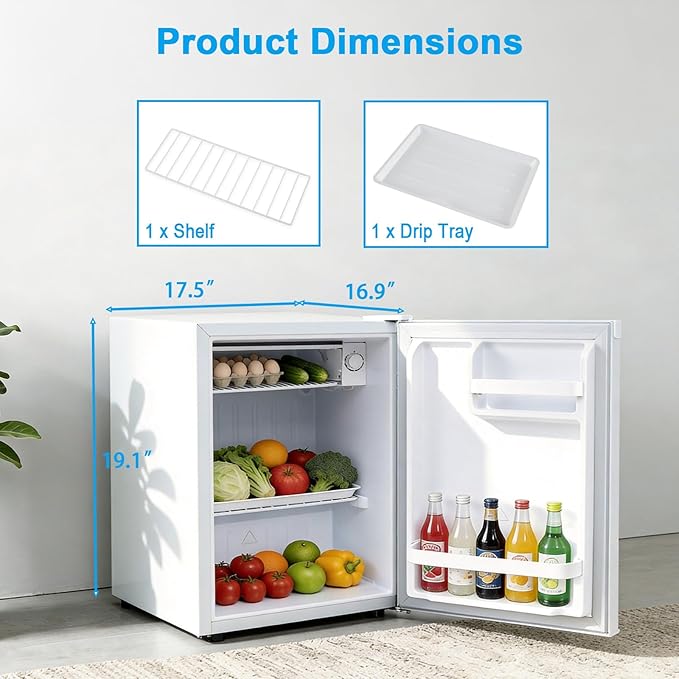 COSTWAY 1.7 Cu.Ft Mini Fridge with Compartment for Dorm Office Bedroom | Compact Small Refrigerator with Adjustable Thermostat, Reversible Single Door & Low Noise, for Drinks Fruits Snacks (White) - Image 2