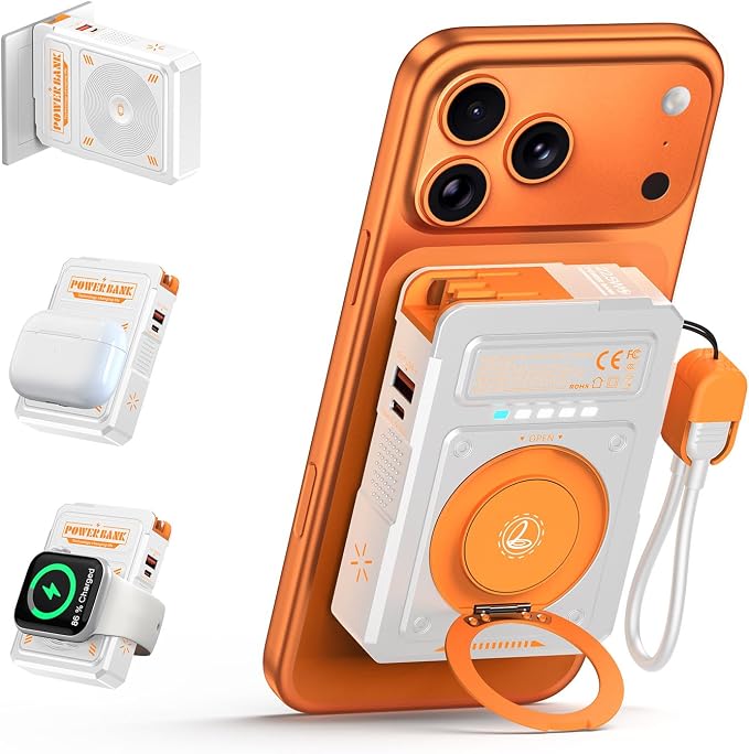 ummz for Magsafe Battery Pack 10000mAh,5-in-1 Magnetic Portable Charger with Wall Plug, Wireless Power Bank for Apple Watch,22.5W Fast Charging PowerBank for iPhone 17 Pro Max/16/15/14/13/12 by ummz