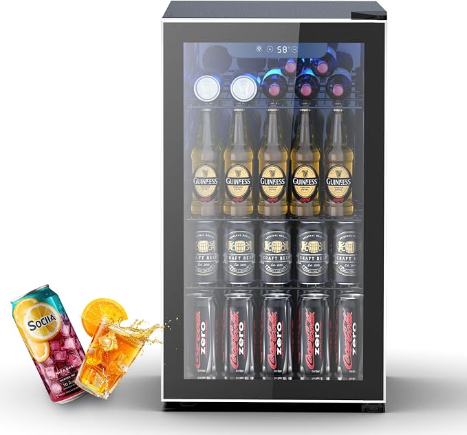 Electactic 26 Bottle Wine Cooler 130 Can Beverage Refrigerator, Small Freestanding Cabinet Wine Cellar with 40℉-61℉ Temperature Control Glass Door, Black by Electactic