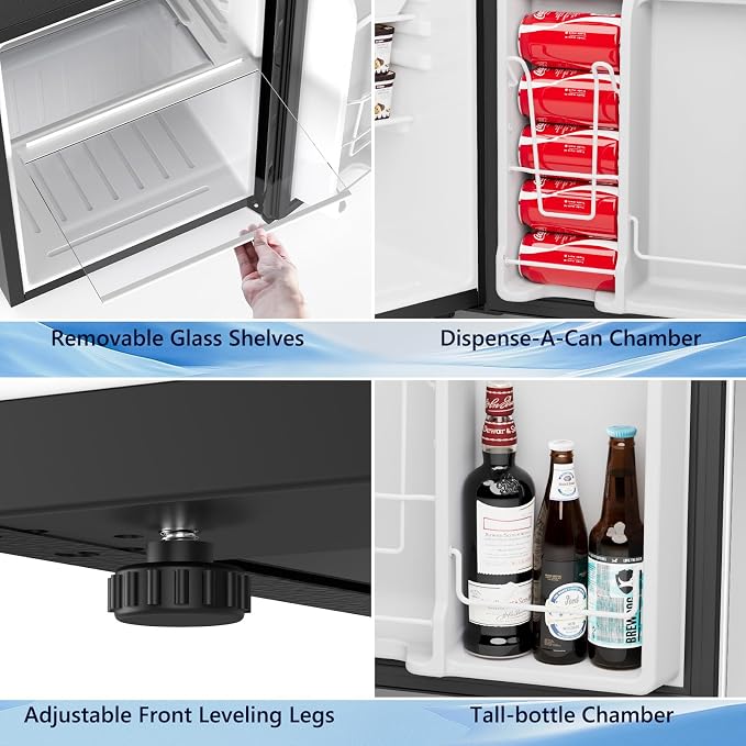 COWSAR 2.6 Cu.Ft Mini Fridge with Freezer, Quiet Reversible Door Compact Refrigerator, Small Refrigerator with 2 Removable Shelves, Adjustable Thermostat, for Office, Bedroom, Dorm, Silver - Image 6