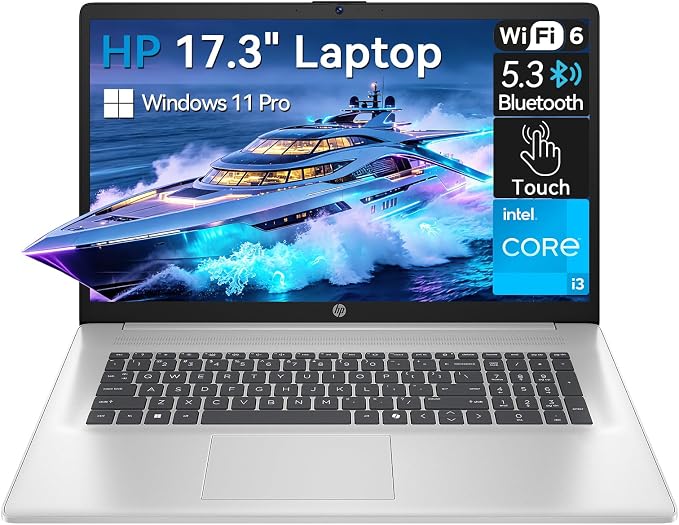 HP 17 Laptop, 17.3" HD+ Large Screen Display, Intel Core i3 8-Core Processor, 8GB RAM, 512GB PCIe NVMe SSD, Wi-Fi 6, Numeric Keypad, Copilot Key, Windows 11 Pro by Unknown