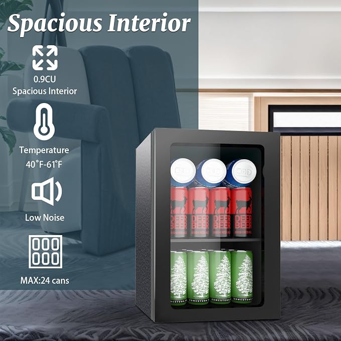 DOGHLY 24 Cans/0.9 Cu.Ft Beverage Refrigerator Solid Door Mini Fridge | Fast Cooling Mini Cooler with Removable Shelves for Soda, Beer, Wine, Low Noise Beverage Fridge for Home, Office,and Dorm - Image 5