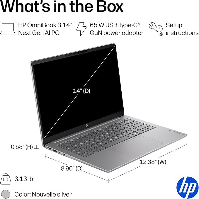 HP OmniBook 3 14 inch Next Gen AI PC, 2K Display, Snapdragon X X1-26-100, 16 GB RAM, 256 GB SSD, Qualcomm Adreno GPU, Windows 11 Home, Nouvelle Silver, 14-hz0288nr - Image 16