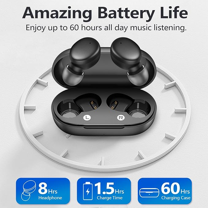 MOZOTER Mini Wireless Earbuds Bluetooth 5.3 in Ear Headphones Headsets | Light Weight,60Hrs Playtime Ear Buds with Charging Case,Smart Touch Control,Premium Sound with Deep Bass for Sport-Black - Image 4