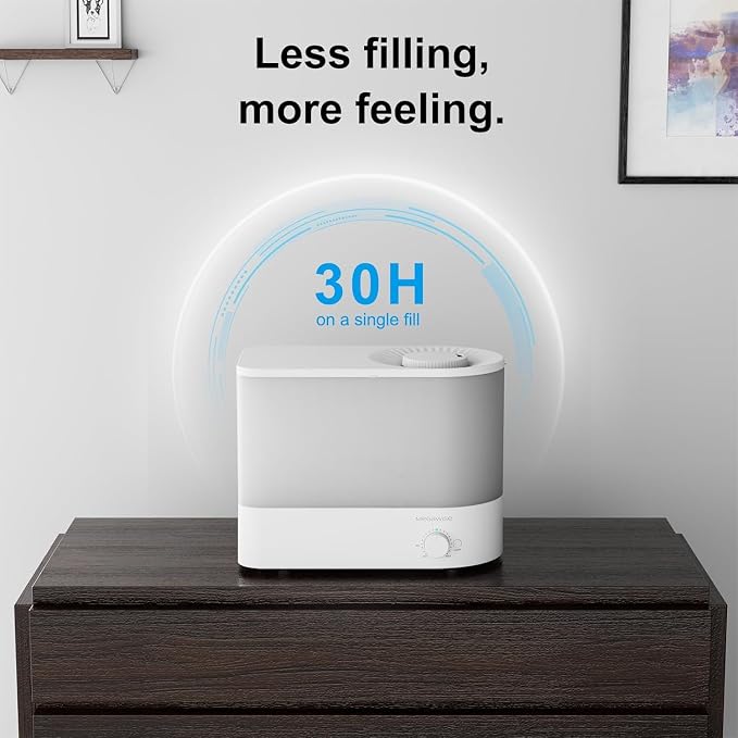 MEGAWISE 2025 Humidifier, 6L Large Capacity, 50H Runtime, Enjoy ultra-quiet, cool mist for your bedroom, nursery, or indoor plants. Top-fill design for effortless convenience (White) - Image 2