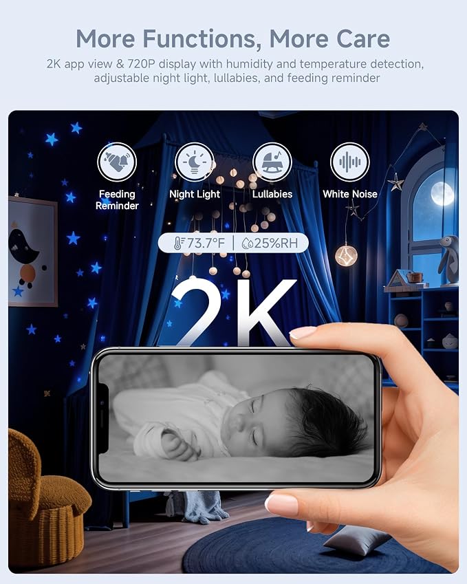 ARENTI Baby Monitor with 2 Cameras, 2K/3MP WiFi 6 Camera and Audio, 5-inch - Image 4
