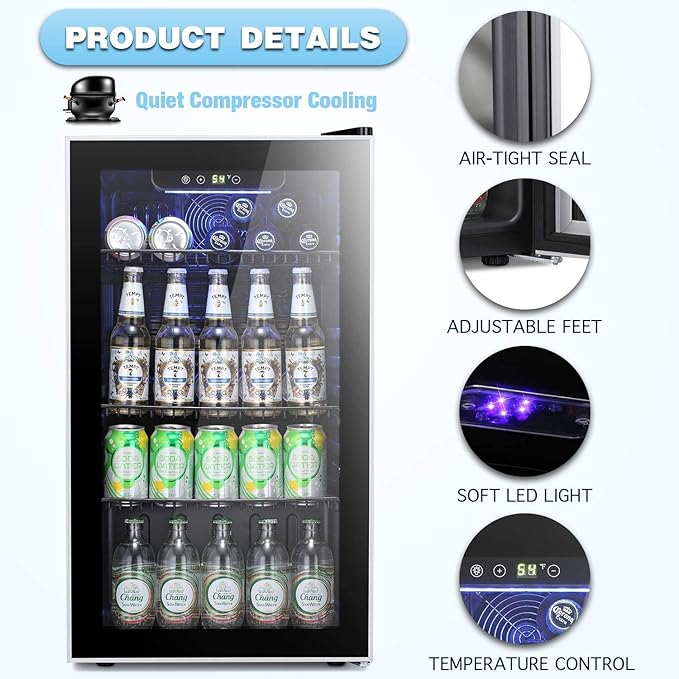 Antarctic Star Beverage Refrigerator Cooler -120 Can Mini Fridge Glass Door for Soda Beer or Wine Constant Glass Door Small Drink Dispenser for Home, Office Bar 3.2cu.ft | 120 can capacity, glass door for soda beer or wine, small drink dispenser clear ... - Image 6