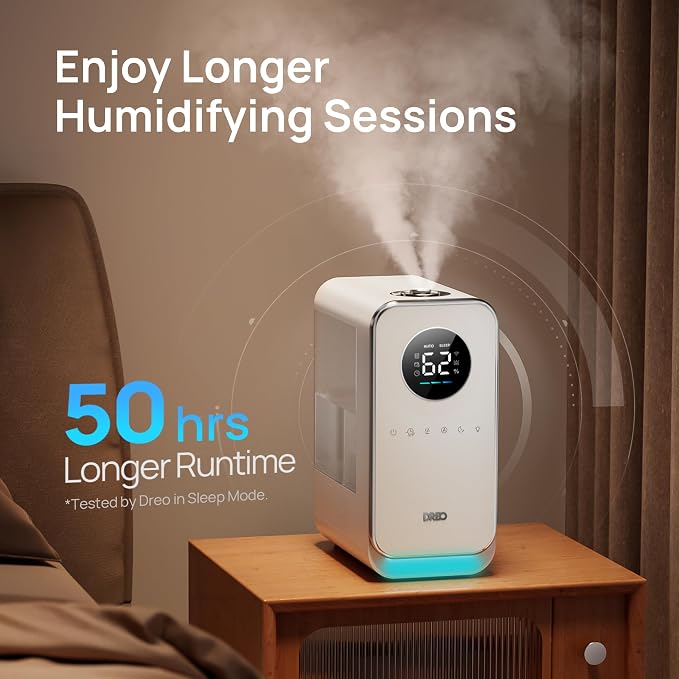 DREO Humidifiers for Bedroom, Top-filled Smart Quiet Cool Mist Humidifier for Large Room, 50 Hours Runtime for Home, Indoor Plants, Oil Diffuser & Nightlight for Baby Nusery, 5L, with Alexa/Google - Image 5