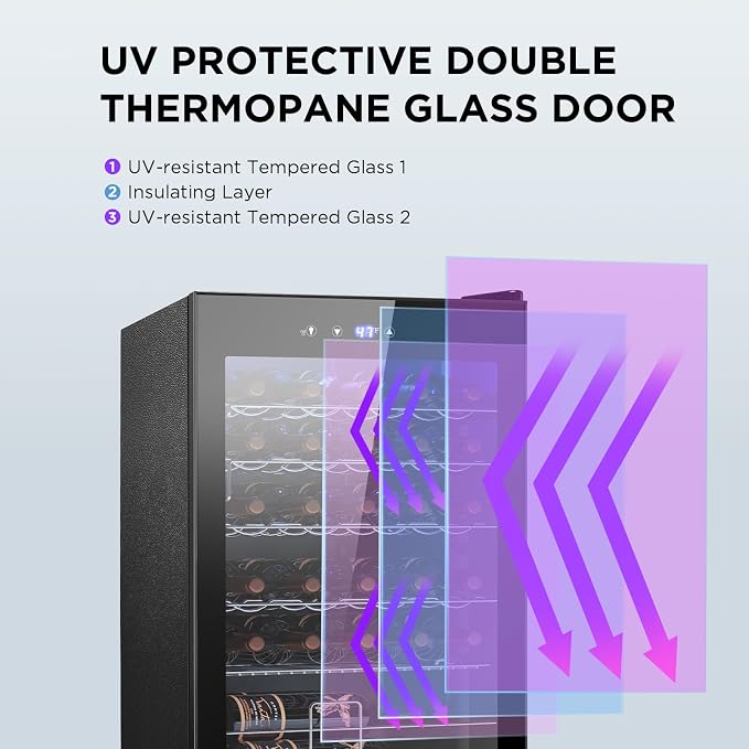 Electactic Wine Cooler Refrigerator 4.4Cu.ft, 37 Bottle Freestanding Cabinet Wine Cellars, Wine Fridge with Glass Door for Home Use, Protecting Your Reds and Whites - Image 7