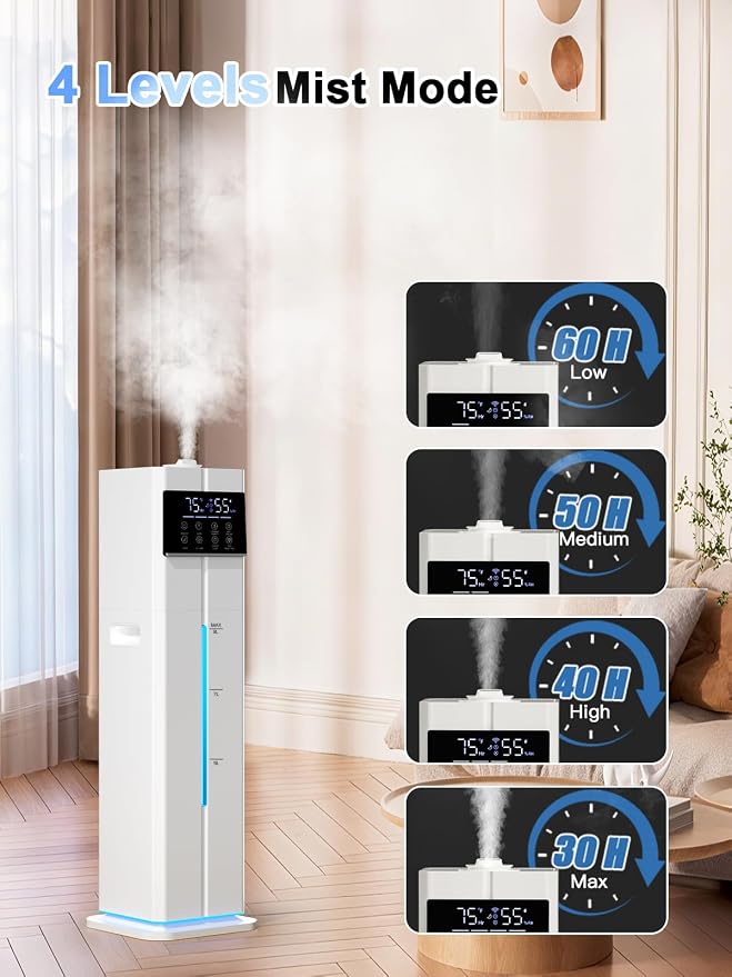 9L/2.4Gal Smart Cool Mist Humidifier, Top Fill Quiet Humidifier Large Room, Covers 550ft², App & Remote Control, 60H Runtime, 7 Colors Light, 4 Mist Modes Humidifiers for Bedroom, Office, White - Image 5