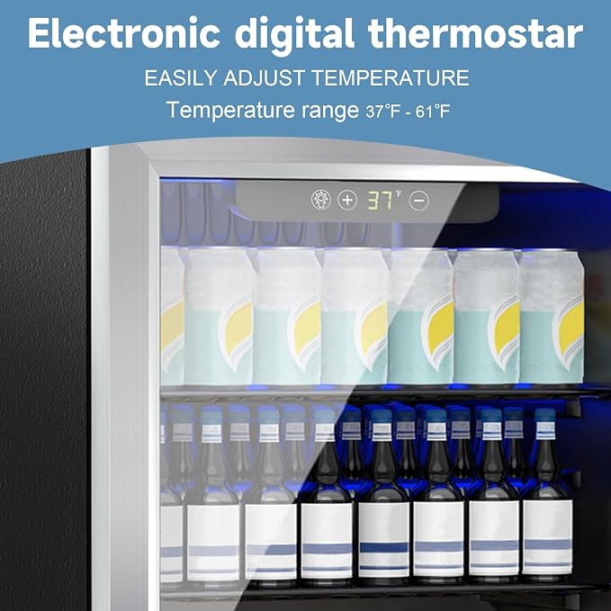DOGHLY 72 Cans/1.7 Cu.Ft Beverage Refrigerator Glass Door Mini Fridge | Fast Cooling Mini Cooler with Adjustable Shelves for Soda, Beer, Wine, Low Noise Beverage Fridge for Home, Office,and Dorm - Image 4