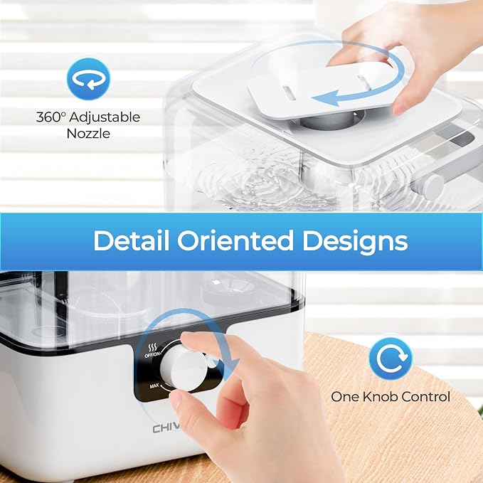 CHIVALZ Humidifiers for Bedroom, 6L Cool Mist Humidifiers for Baby Nursery, 26dB Quiet, 50H Runtime, Top Fill Humidifier for Large Room, Home, Plants, Nightlight, Oil Diffuser 1 Pack White - Image 7