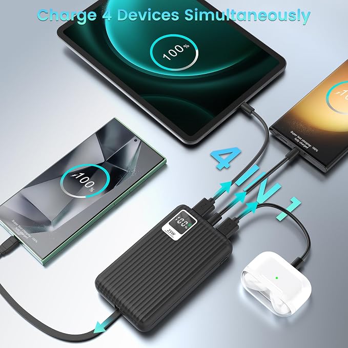 25W Super Fast Charging Portable Charger Power Bank with Built in Cable, 10000mAh Slim USB C Power Bank for Samsung Galaxy S26 Ultra/S26/S26+/S25 Ultra/S25/S24 Ultra/S24/S23 Ultra/S22 Ultra/Note 20 - Image 4
