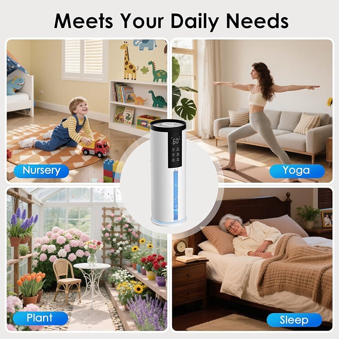 Humidifiers for Large Room 550 ft² - GloryAir 8L Cool Mist Humidifier for Bedroom Home Plants Baby, Top Fill, 120H Runtime, 4 Mist Spray Levels, 7-Color Light, 35dB Quiet Humidifier - Image 8