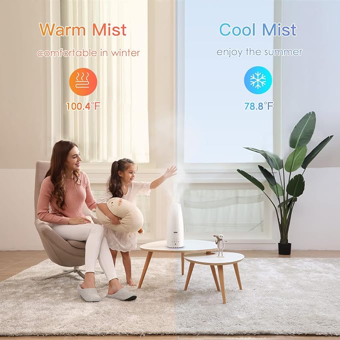 Warm and Cool Mist Humidifier for Home/Bedroom with Remote Control 2.3L Smart Air Humidifier for Desk/Office/Bedroom 25dB Whisper Quiet with Auto Shut off - Image 2