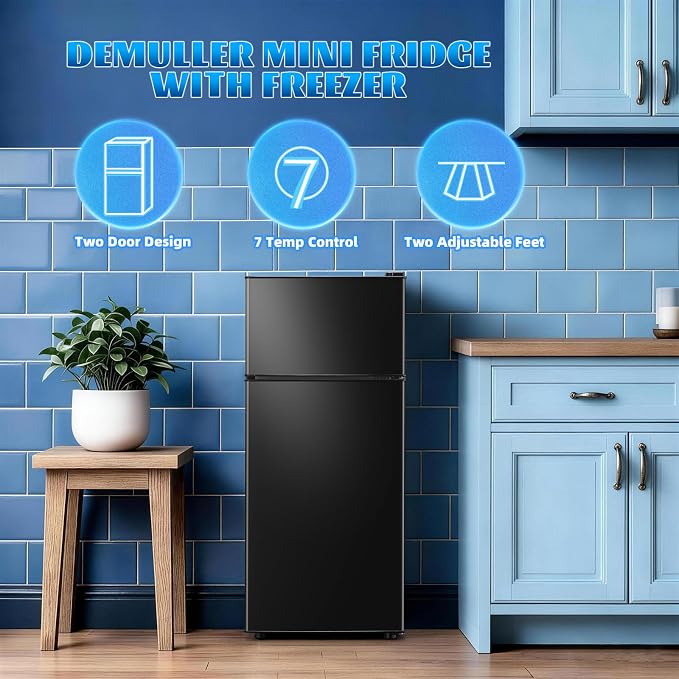 Mini Fridge with Freezer Ample Capacity 2.6 CU.FT Small Refrigerator with Top Freezer & 7 Adjustable Temperature 2 Door Small Fridge for Office, Dorm, Bedroom Black - Image 3