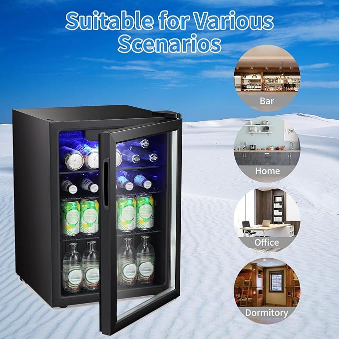 Antarctic Star Mini Fridge-95 Can Beverage Refrigerator Wine Cooler Clear Front Glass Door Small Drink Touch Screen for Soda Beer Bar Office Home 2.6 cu.ft | 95 Can Capacity, Clear Front Glass Door, Touch Screen for Soda Beer Bar Office Home - Image 6