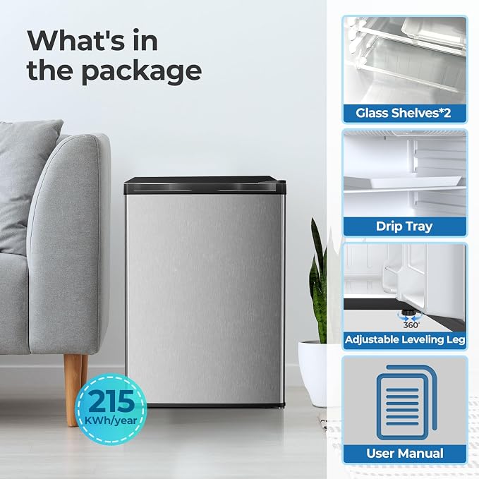 Electactic 2.56 Cu.ft Compact Refrigerator with Reversible Single Door, Silver - Image 6