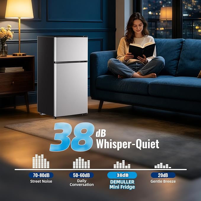 Mini Fridge with Separate Freezer Compartment Double Door Small Refrigerator with 7 Adjustable Temp Control Ideal for One Person Use & Dorm Apartment Office Silver - Image 7
