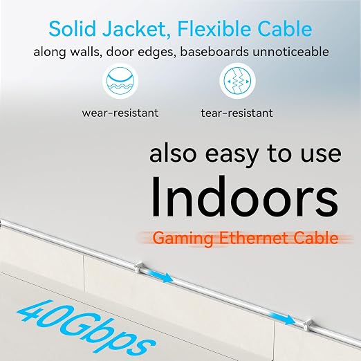 Sokqovt Cat 8 Ethernet Cable Slim 200ft Outdoor&Indoor, Pure Copper Cat8 - Image 7