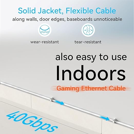 Sokqovt Cat 8 Ethernet Cable Slim 15ft Outdoor&Indoor, Pure Copper Cat8 - Image 6