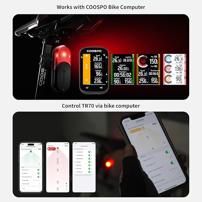 COOSPO TR70 Bike Radar Tail Light, Alerts - Image 4