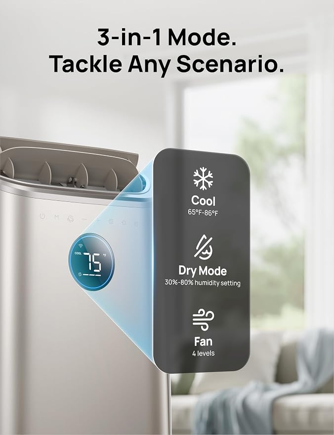 Dreo Portable Air Conditioners, 12,000 BTU AC Unit for Bedroom with Drainage-free Cooling, 46dB Quiet, APP/Voice/Remote, 24h Timer with Fan & Dehumidifier, Smart Standing AC for Room Indoors, AC515S - Image 6