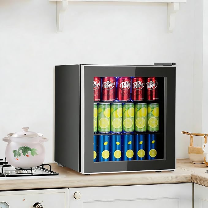 COSTWAY 60 Cans Beverage Refrigerator Cooler, Freestanding Mini Fridge | with Glass Door & Removable Shelves, Small Beverage Drink Fridge for Soda Beer Wine, 1.6 Cu.Ft - Image 2
