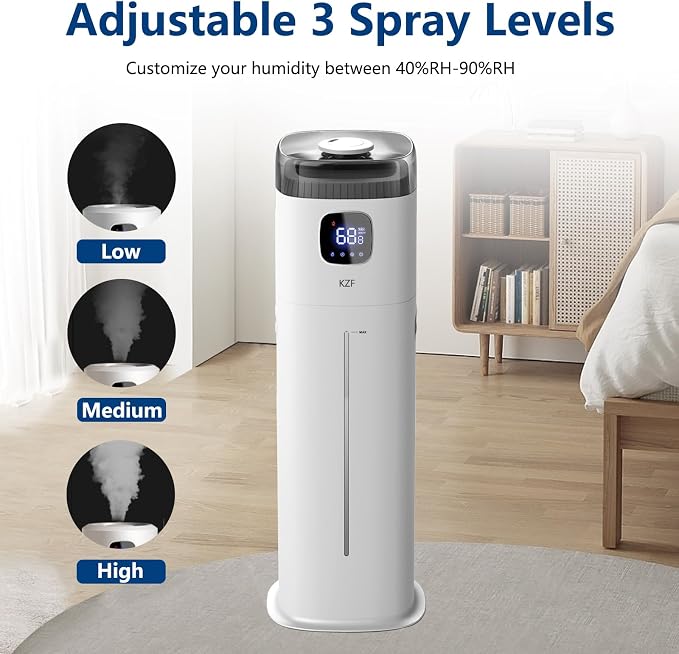 Large Humidifier for Bedroom, 9L/2.5Gallon Ultrasonic Cool Mist Humidifier with Humidistat, 360°Nozzle, 350ML/H Big Mist Level, Suitable for Kids Room Livingroom Yoga Office Plant，White - Image 5