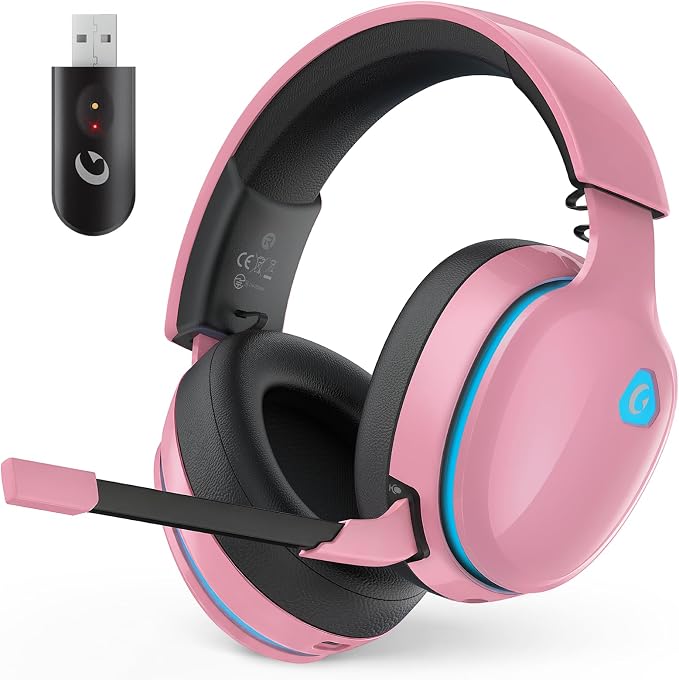 AOC 2.4GHz Wireless Gaming Headset for PS5, PS4, Switch, 45Hr, Blush Pink | Bluetooth 6.0 Gaming Headphones with Noise Canceling Mic, 7.1 Virtual Surround, Great for Fortnite & Call of Duty/FPS Gamers by AOC