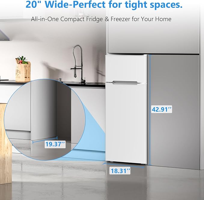 Electactic 4.5 Cu.Ft Mini Fridge with Freezer, 2-Door Compact Refrigerator With 2 Removable Shelves, 3 Level Adjustable Thermostat, Quiet Efficient for Kitchen, Office, Dorm, Apartment-Classic White - Image 3