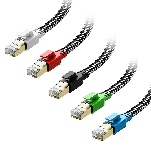 Cat 8 Ethernet Cable 6 ft 5 Pack, Nylon Braided High Speed Heavy Duty Network by Orbram