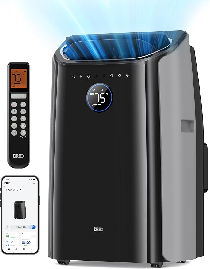 DREO Portable Air Conditioners, 8000 BTU (DOE) AC Unit for Bedroom with Drainage-free Cooling, 3-in-1 with Fan & Dehumidifier, Touch/APP/Voice/Remote, 24h Timer, Smart Floor AC for Room Indoors by DREO