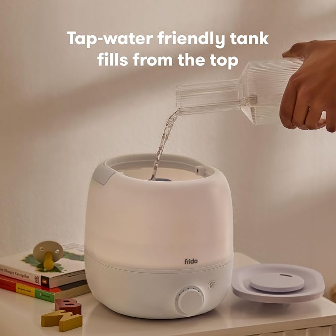 Frida Baby 3-in-1 Cool Mist Humidifier for Large Rooms, Top Fill Humidifier for Bedroom, Allergy Relief, 60 Hour Runtime + Nightlight, Auto Shut-Off, Quiet, Carry Handle, Essential Oil Diffuser - Image 3