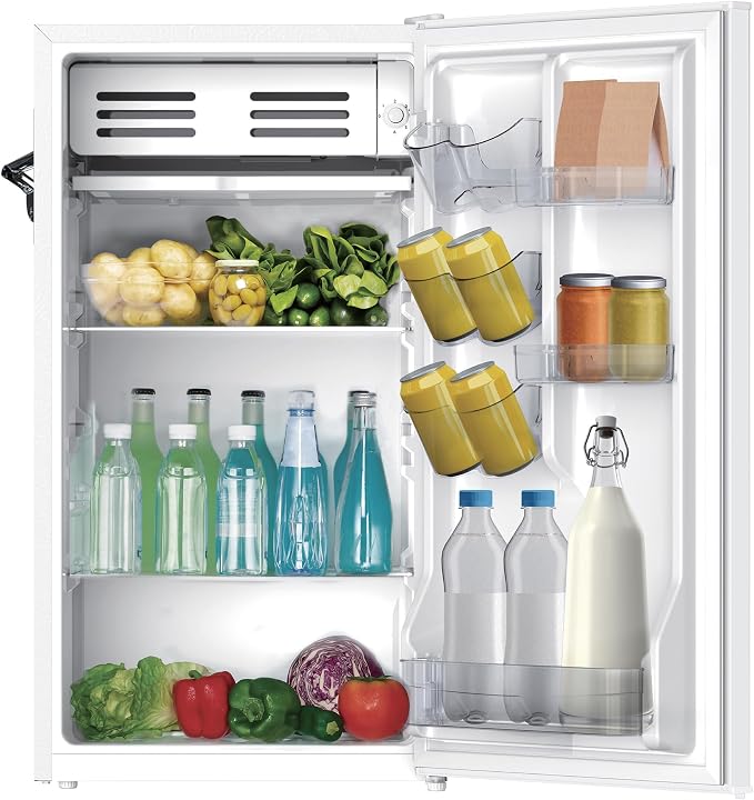 Frigidaire Retro Compact Fridge with Chiller, 3.2 cu ft Countertop Fridge with Built-In Bottle Opener, Compact Refrigerator for Office, Bedroom, Dorm Room or Cabin - 18.7"D x 19.01"W x 33.27"H (White) - Image 8