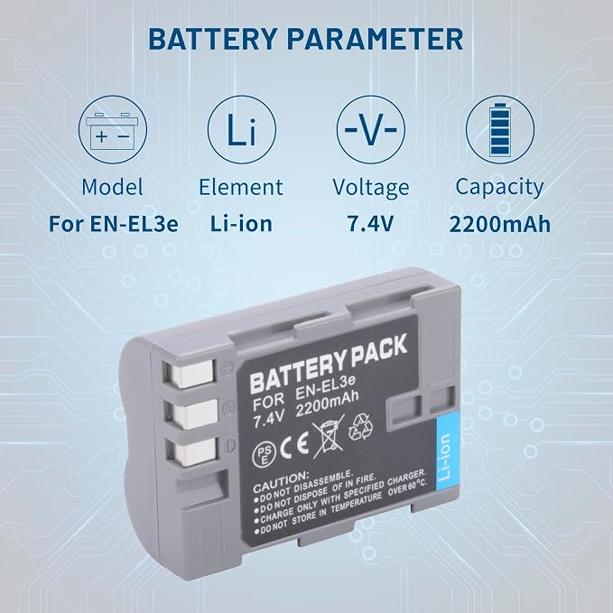 2-Pack EN-EL3e Battery with USB-C Dual Charger Compatible with Nikon D50 - Image 2