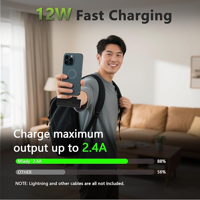 Miady 2-Pack 5000mAh Mini Portable Charger with Built-in Type C Connector, 5V 2.4A USB-C Output Fast Charging Small Power Bank Compatible with iPhone 17/16 Galaxy S24/S22 (Lake Green+Clove Purple) - Image 4