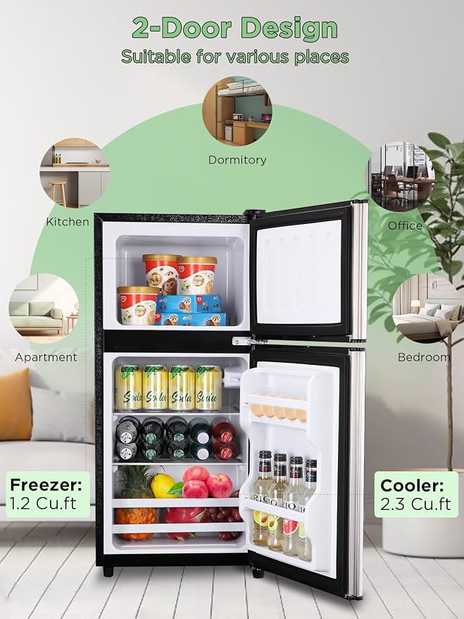F.W.WOOLWORTHS 3.5 Cu.Ft Refrigerator with Freezer | Compact Fridge with 2 Doors for Office, Kitchen, Dorm and Bedroom, 7 Level Temp Adjustable Thermostat, Silver - Image 3