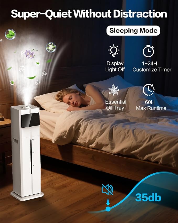 Cool Mist Humidifiers for Bedroom, Ultrasonic 2.4Gal 9L Quiet Top-Fill, Easy Clean with Essential Oil Tray, 360°Nozzle, 4 Speed, Remote, 60H Runtime, for Baby, Adults, Plants, Home, House, Large Room - Image 4