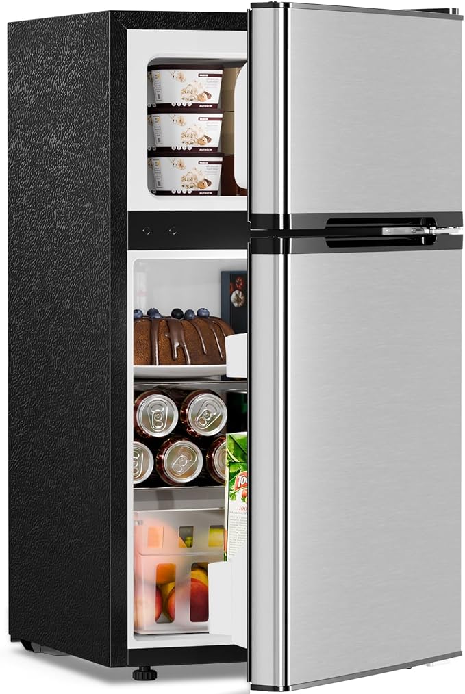 Antarctic Star 3.2 Cu.Ft,Mini Refrigerator with Freezer,Double Door Mini Fridge,Compact Refrigerator,Adjustable Thermostat,Mini Refrigerator for Bedroom/Office/Dorm/Kitchen(Silver) by AntarcticStar