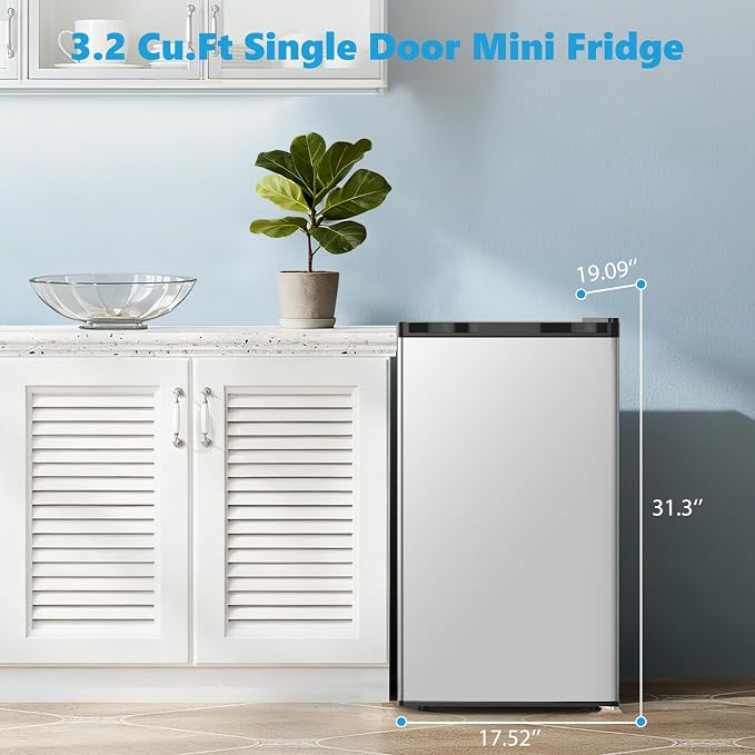 COWSAR 2.6 Cu.Ft Mini Fridge with Freezer for Bedroom Office, Silver | Single Reversible Door, 7 Temperature Settings, Energy Saving, 2 Removable Shelves, Compact Small Fridge for Apartment Dorm - Image 5