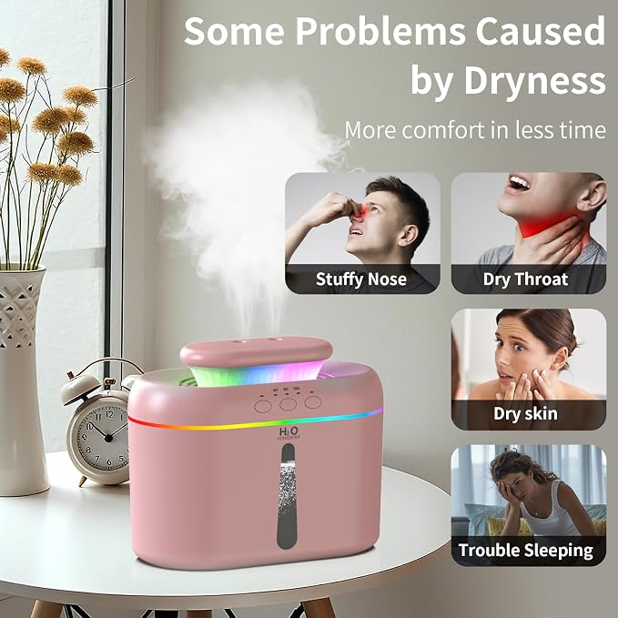 2L humidifiers for bedroom Room Home Ultra-Quiet 28 dB Quiet Supersized Cool Mist Air Humidifier for Baby Nursery，Dual Nozzie，Easy to Clean & Fill, 7 Color NightLight (Light Pink) - Image 4