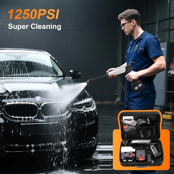 Cordless Pressure Washer Battery Powered,Portable Power Washer with 2pcs 4.5Ah 21V Battery&Charger & 6-in-1 Nozzle,2 Power Level & on/Off Button,Handheld Pressure Washer for Car,Home,Garden Patio - Image 3