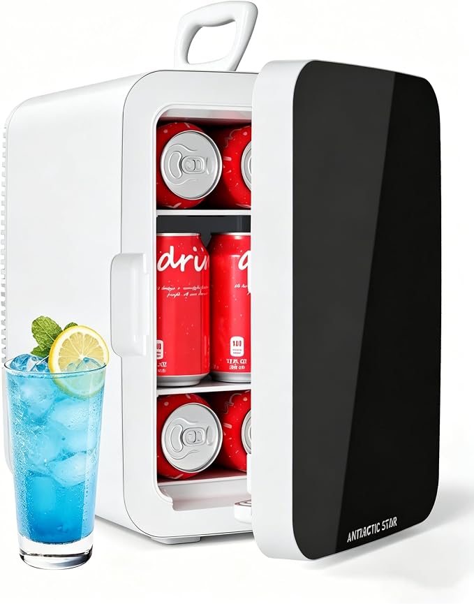 Antarctic Star Mini Personal Fridge Cooler, 10L Portable Compact Refrigerator, 2.6 Gal Small Cooler with AC/DC Adapters for Beverages, Food, Skincare, Bedroom, Office, Dorm Room, or Cabin, White by AntarcticStar