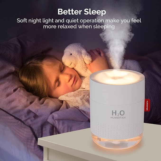 Portable Mini Humidifier, 500ml Small Cool Mist Humidifier, USB Personal Desktop Humidifiers for Baby Bedroom Travel Office Home, Auto Shut-Off, 2 Mist Modes, Super Quiet, White - Image 3