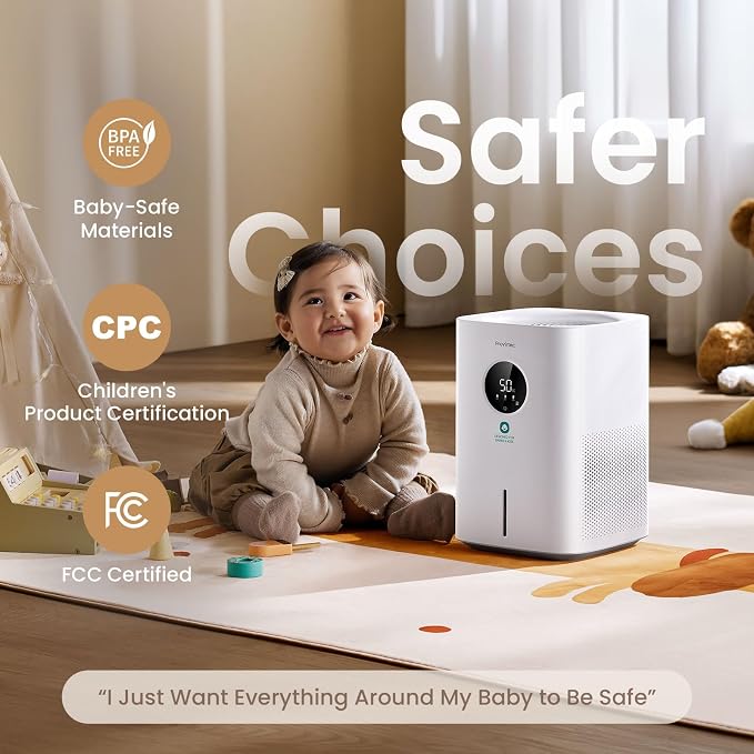 Pro Baby Evaporative Humidifier for Bedroom, MistFree & No White Dust, BPA-Free and 16dB Quiet Sleep for kids, 3 Age-Modes, Auto Control, Tap Water Safe, 4L Easy Clean Tank for Nursery - Image 3