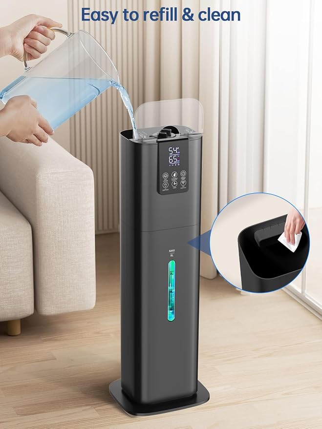 8L Smart Humidifiers for Bedroom Large Room, 2.1Gal Cool Mist Top Fill Diffuser Ambient Light, App & Remote Control, 3 Mist Modes, Quiet Humidifier for Home Office Plant (Black) - Image 8