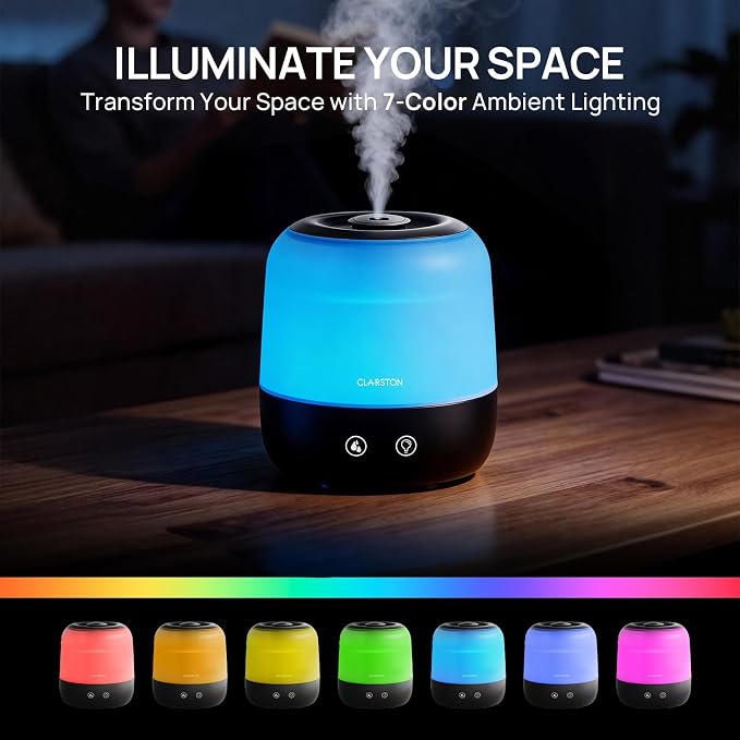 Clarston Humidifiers for Bedroom, 2L Top Fill with 360° Nozzle for Large Room, 7-Color Night Light, 24dB Quiet Cool Mist Air Humidifier for Baby Nursery & Plants, No BPA, Auto Shut Off, Easy to Clean - Image 6
