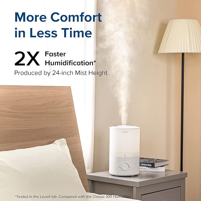 LEVOIT Humidifiers for Bedroom with Night Light(3L Water Tank)Cool Mist Top Fill Essential Oil Diffuser for Baby Nursery and Plants, 360° Nozzle, Quiet, Rapid Humidification for Home Large Room, White - Image 3