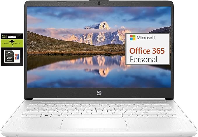 HP 14" Ultral Light Laptop for Students and Business, Intel Quad-Core, 8GB RAM, 192GB Storage(64GB eMMC+128GB Ghost Manta SD Card), 1 Year Office 365, USB C, Win 11 S by Unknown